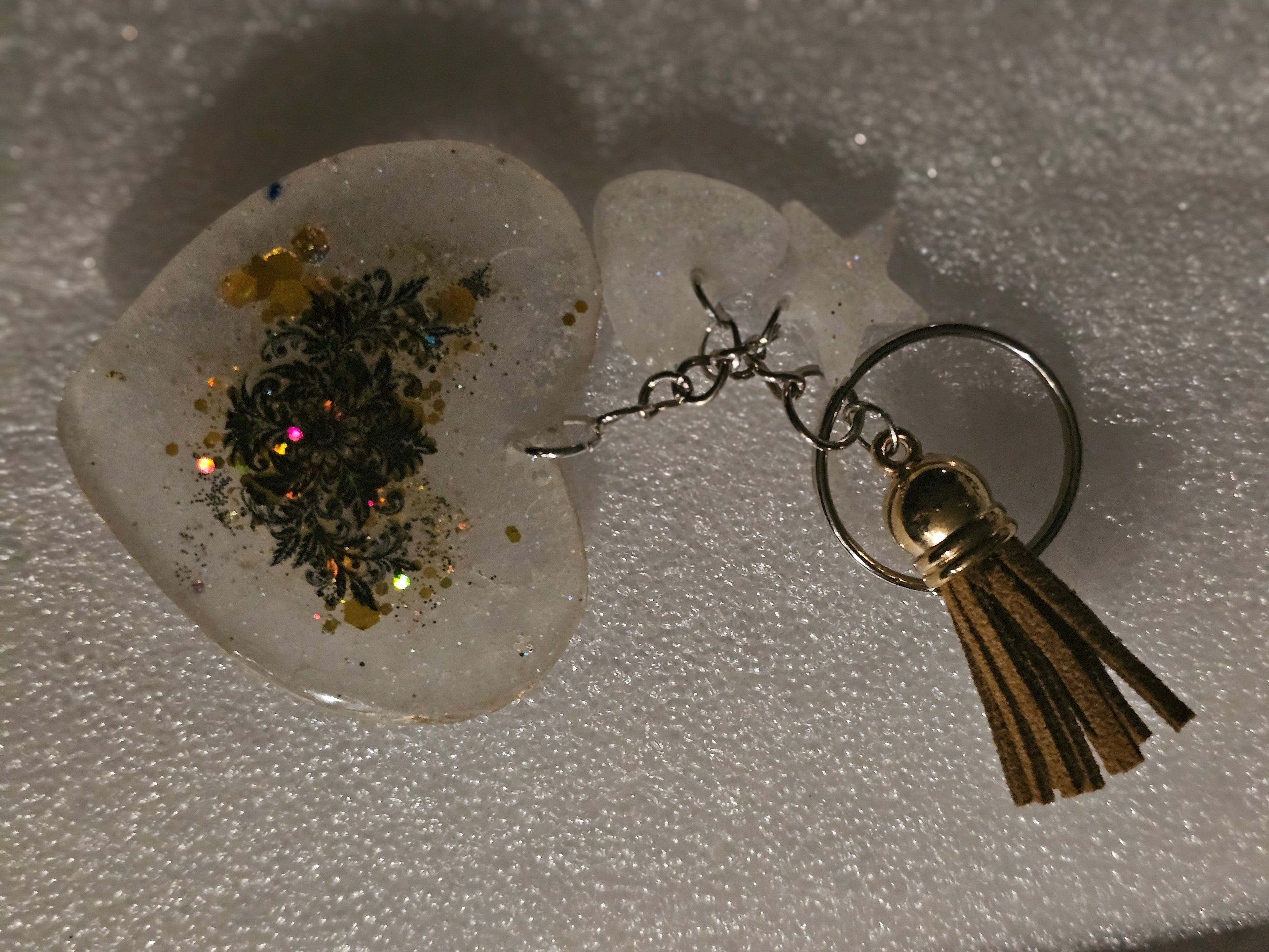 Purple Unicorn Resin Keychain – Blue Heart & Lilac Tassel