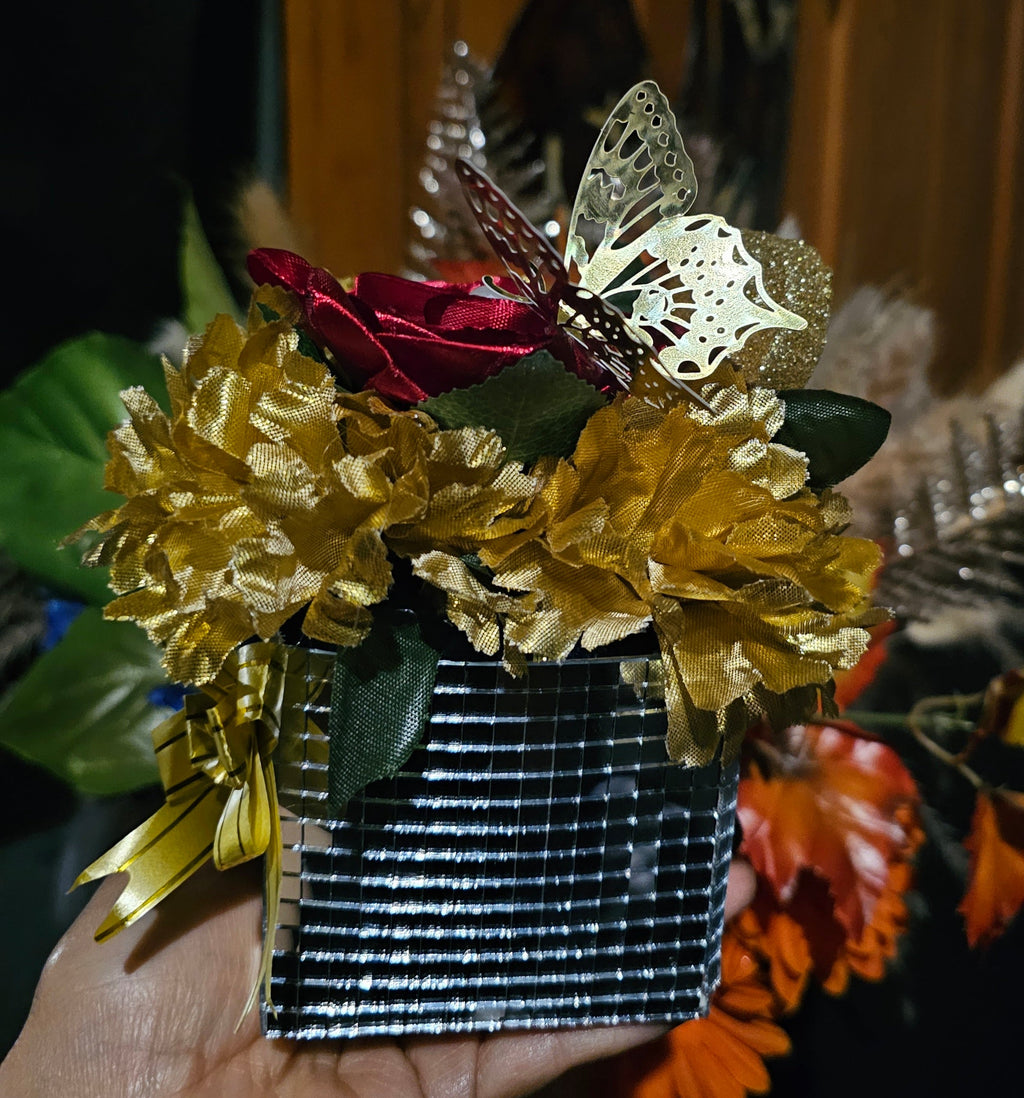 Golden Floral Arrangement with Butterfly
