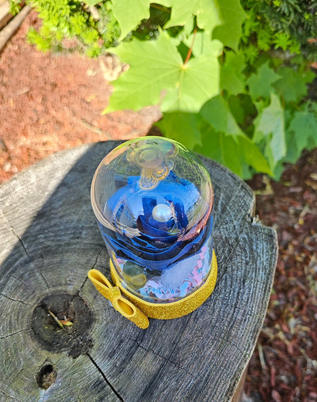 Blue Rose Glass Dome - Handmade Floral Arrangement