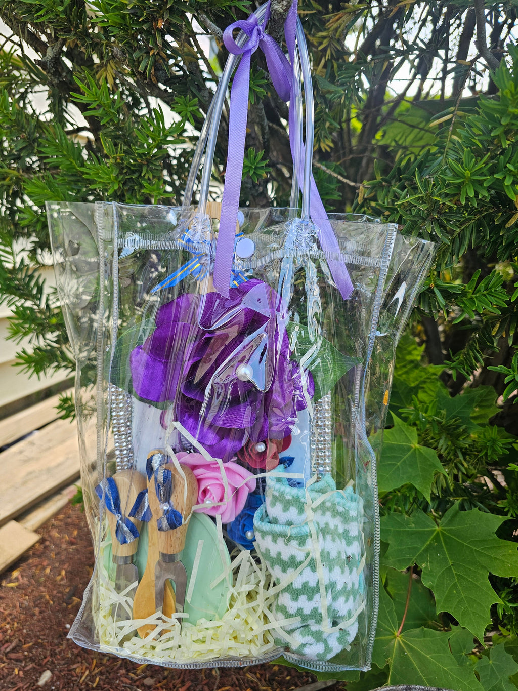 Gift Set - Decorative Board with Eternal Satin Ribbon & Foaming Flowers