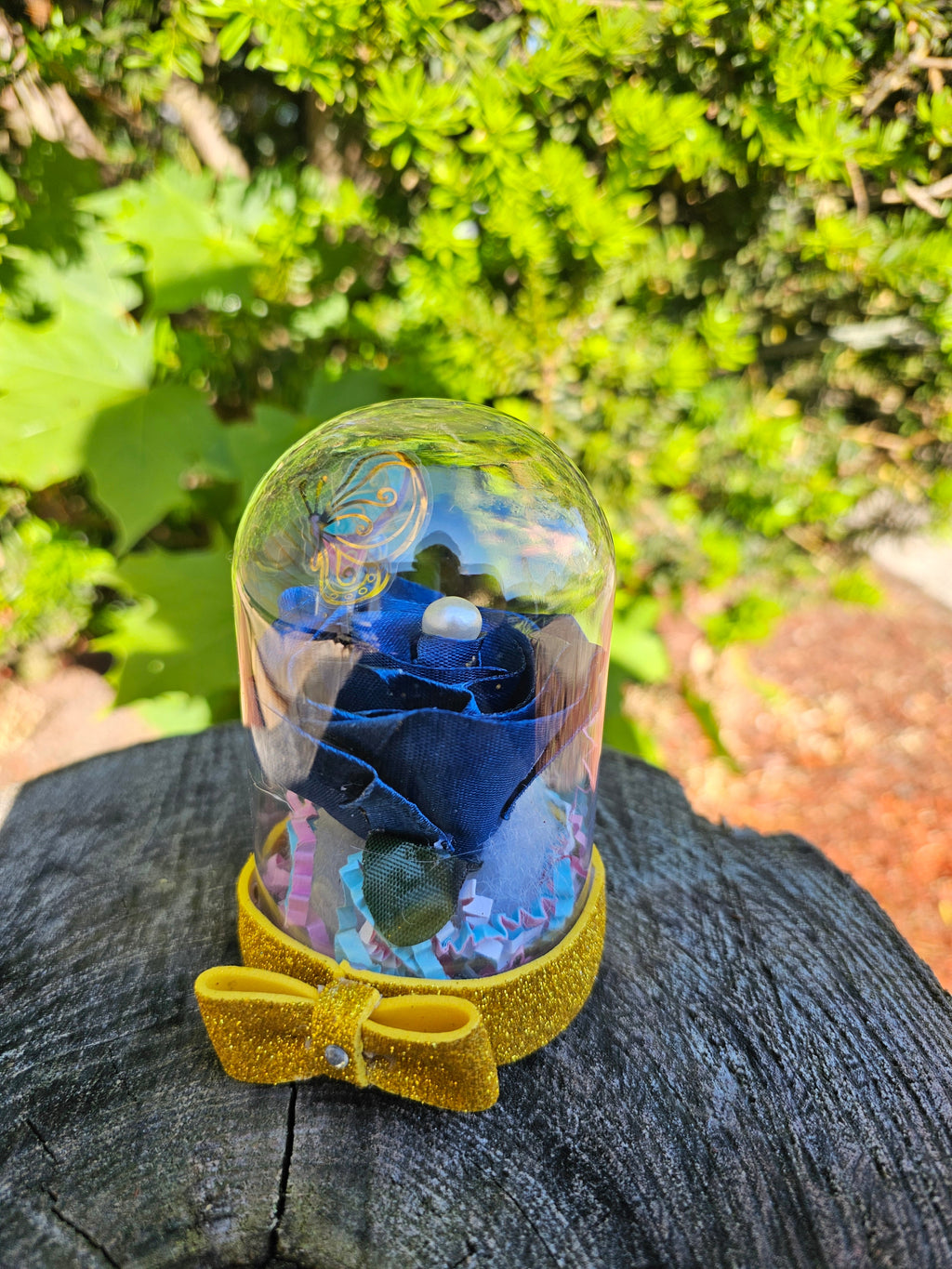 Blue Rose Glass Dome - Handmade Floral Arrangement